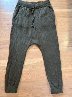Nili Lotan Cashmere Jogger Sweatpants Drop Crotch Olive Drawstring Women's M